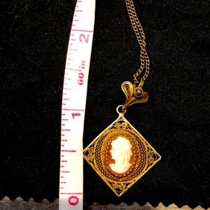 Authentic antique cameo necklace pendant on chain